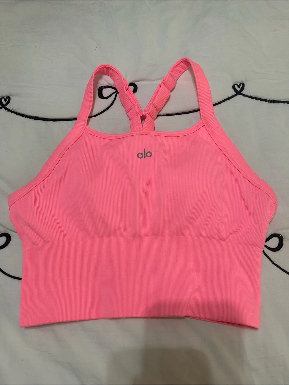 ALO Yoga Neon Pink Ribbed Seamless Sports Bra